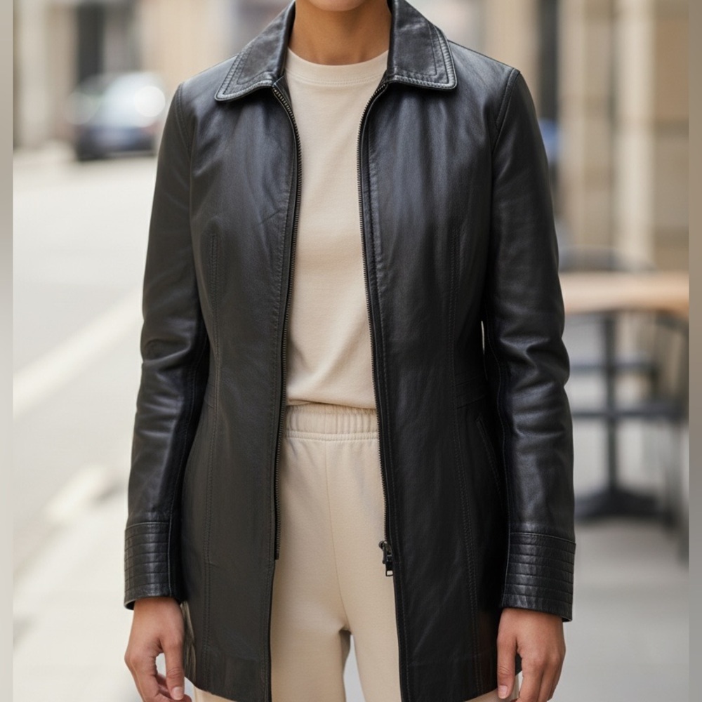 Jones New York Black Lamb Skin Leather Jacket